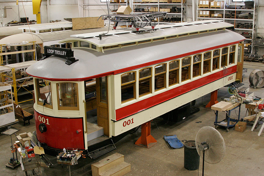 Gomaco Trolley Company Reconditioning Replica Council Crest Trolleys